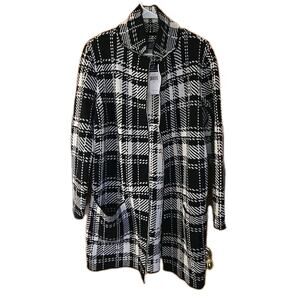 CHAPS Plaid Checked Sweater Coat Womens Sz-S Cotton Blend Black White NEW!